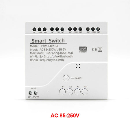 4CH Tuya WiFi Smart Switch with Voice Control and Remote Automation AC 85-250V