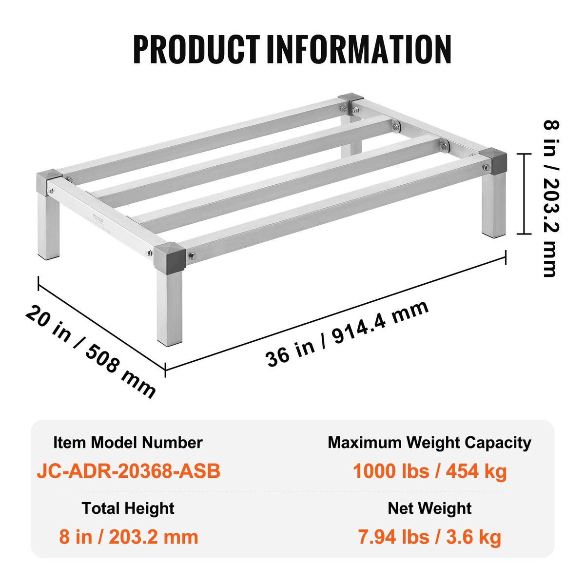 SucceBuy 1000LBS Aluminum Dunnage Rack &ndash; Off Floor Storage 36 x 20 x 8 in / GERMANY
