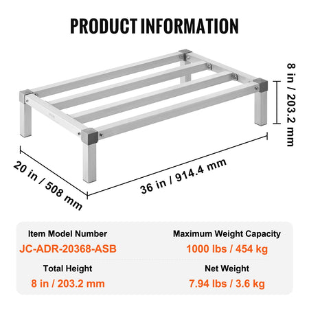 SucceBuy 1000LBS Aluminum Dunnage Rack &ndash; Off Floor Storage 36 x 20 x 8 in / GERMANY