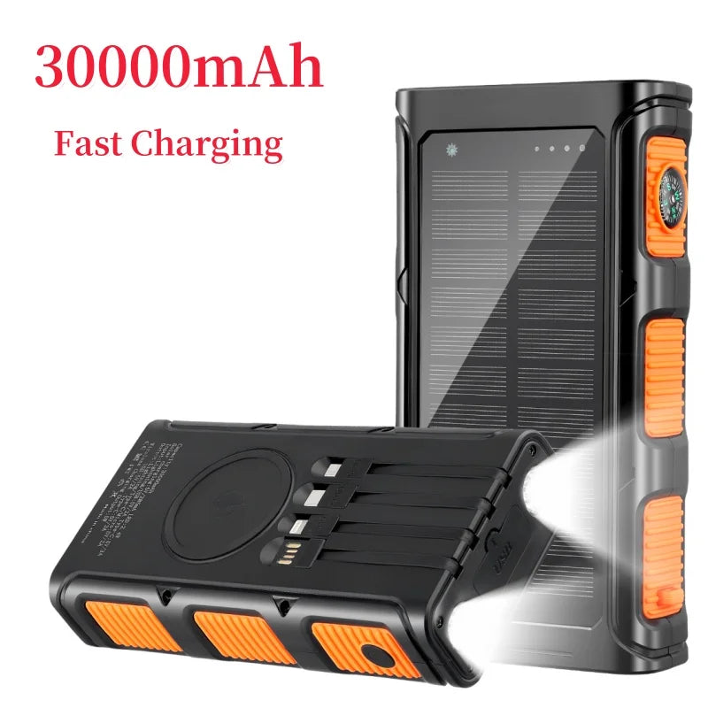 Power Bank Solare da 30000mAh con Luce LED per Smartphone