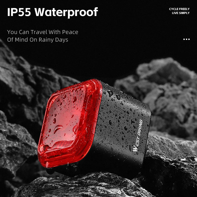 WEST BIKING Smart Brake Sensing Bicycle Taillight with Digital Power Display