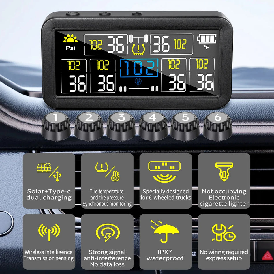 Leepee 31181 TPMS Solární systém monitorování tlaku v pneumatikách s LCD displejem