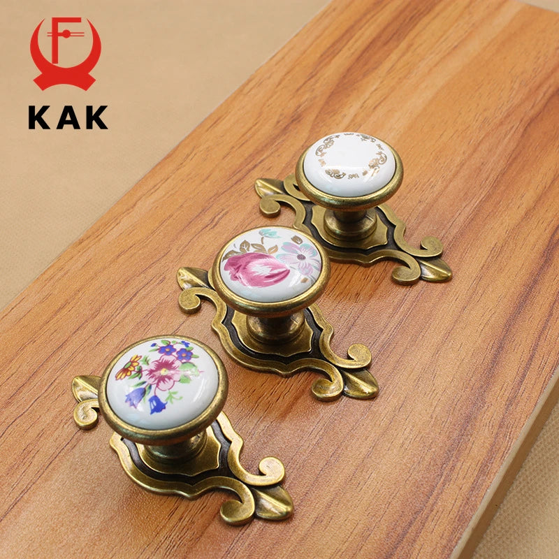 KAK Vintage Bronze Cabinet Handles Ceramic Black Knobs