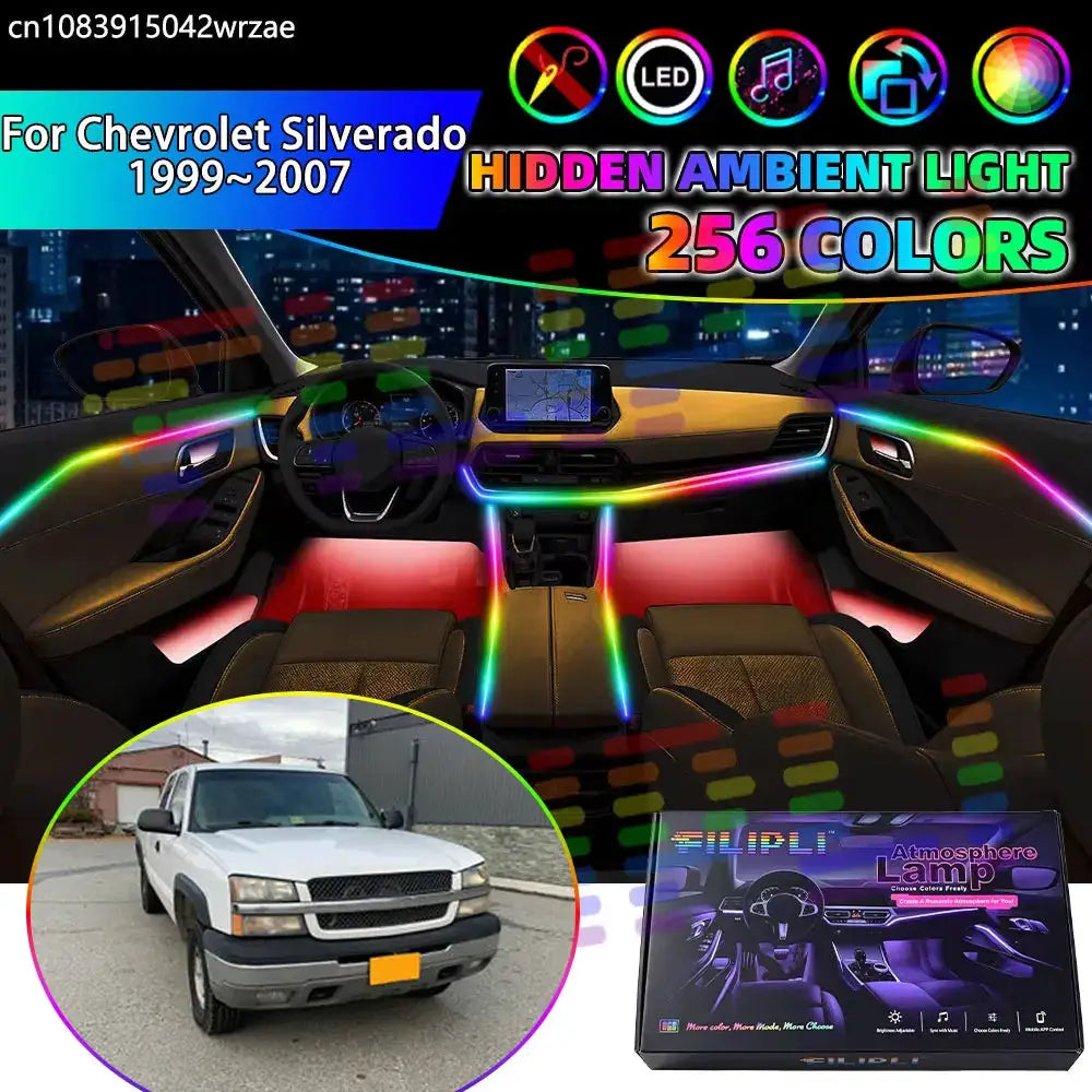 For Chevrolet Silverado 1999~2007 MK1 1th RGB Car Interior Ambient Lights Strips Breathing Lighting Kit App Control LED strips by InterCyprus Trading Ltd