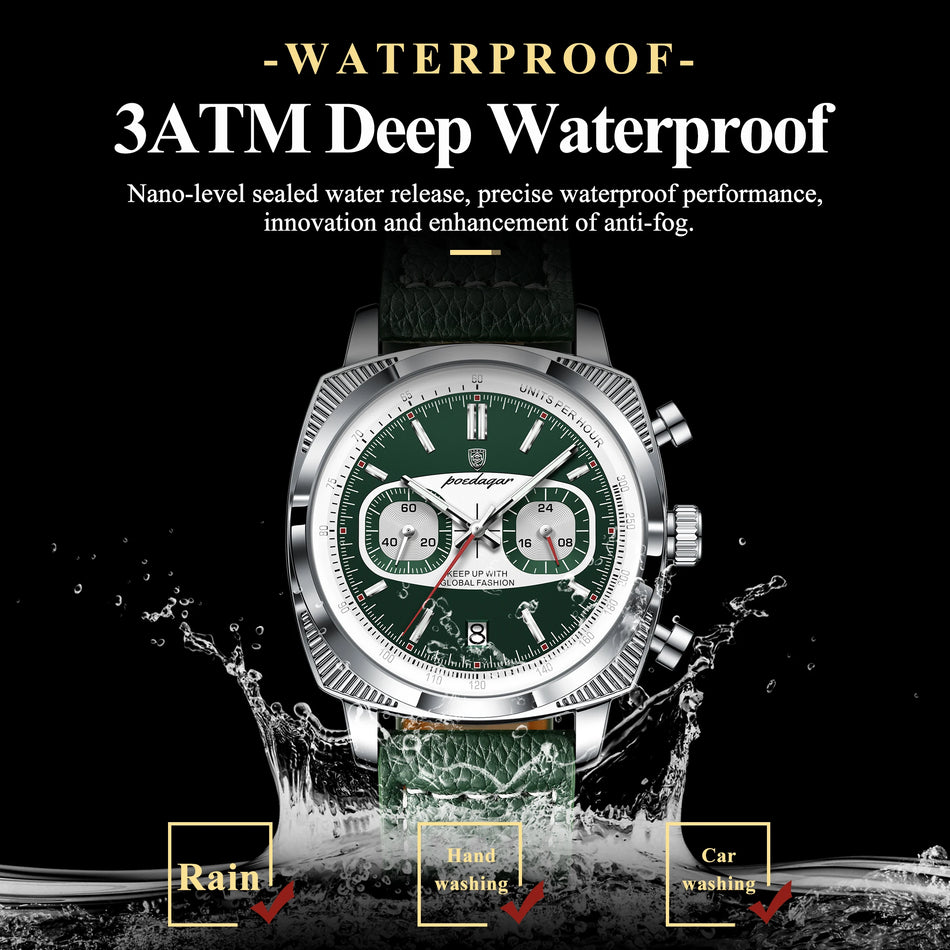 Luminous Waterproof Chronograph Date Men's Leather Strap Quartz Watch