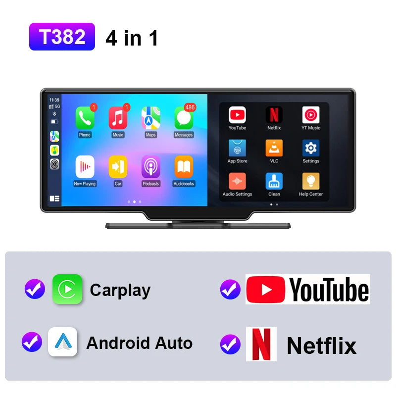 JMCQ Universal 10.26 Inch Android WIFI Car Multimedia Player &ndash; Wireless Carplay and Bluetooth Connectivity T382