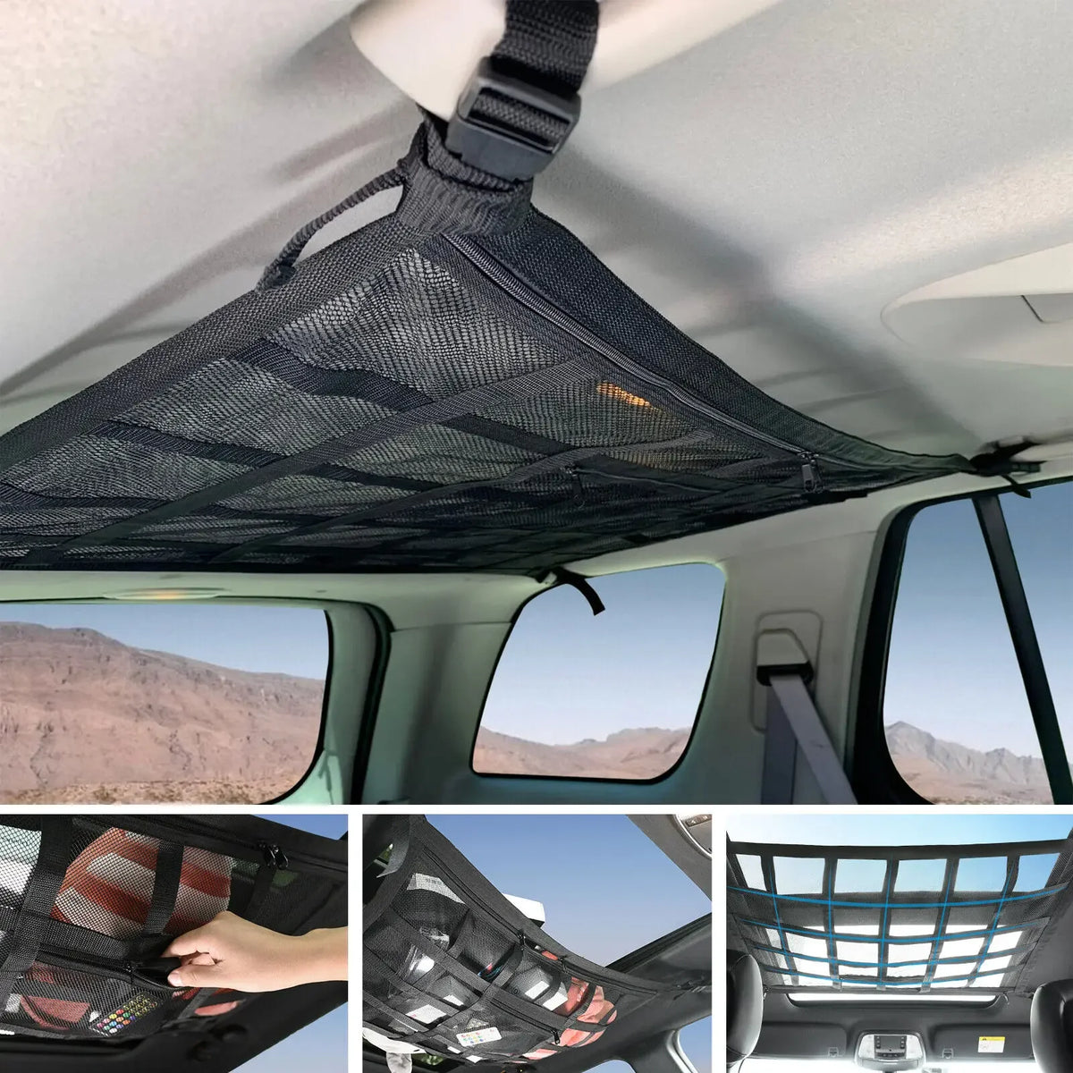 Car Roof Cargo Net Mesh Organizer - Anti Sagging Design