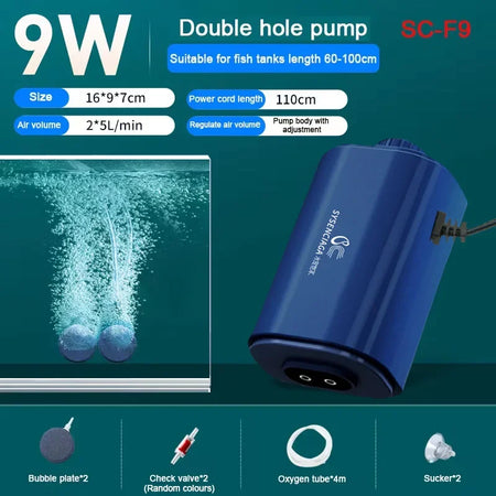 Ultra Quiet Adjustable Aquarium Air Pump 220V &ndash; Low Noise 9w Double holes set / 220v