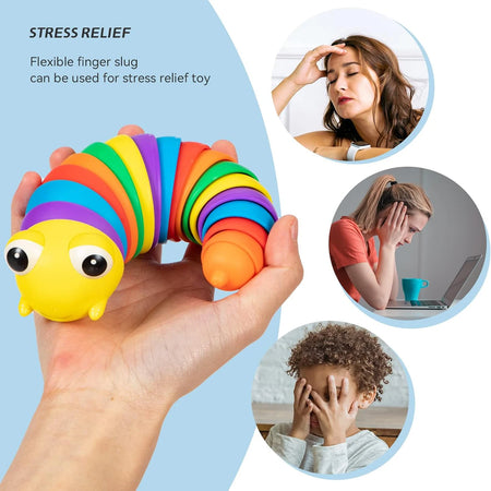 Stress Relief Fidget Slug Toy Set - 2 Pieces for Sensory Play and Focus (Random Color)