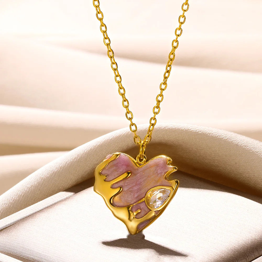 Trendy Stainless Steel Love Heart Pendant Necklace for Women 34 / Gold / CHINA