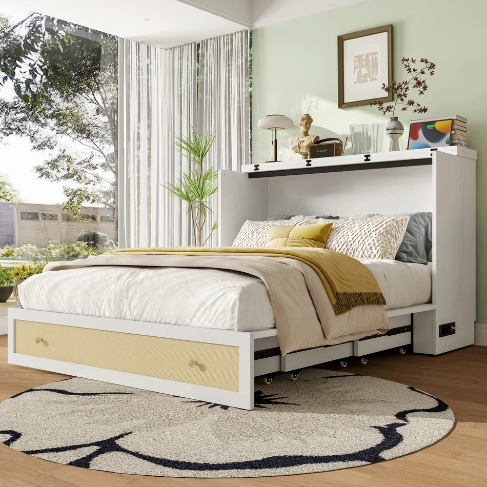 Murphy posteľ 140x200 mobilná nástenná posteľ USB zásuvky úložný priestor