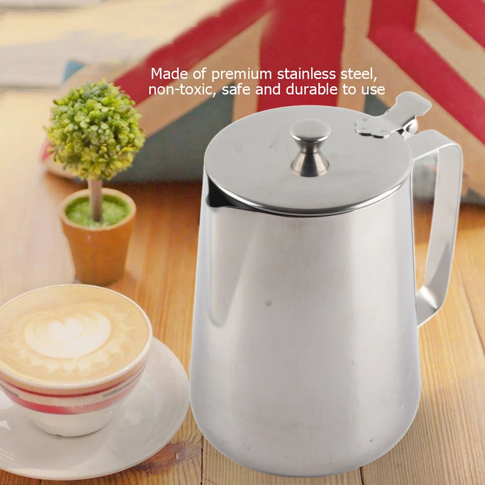 Stainless Steel Milk Frothing Pitcher With Lid &ndash; Latte Art
