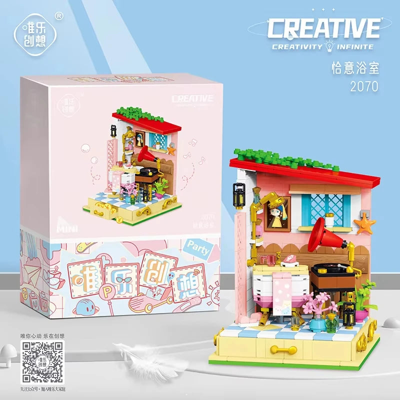 ToylinX 550Pcs Sada na stavbu kúpeľne Mini Domček Tehlový pohľad