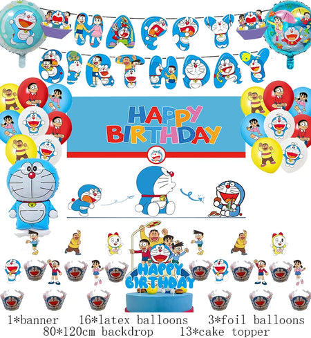 Doraemon Birthday Party Decoration Set with Banner, Cake Topper &amp; Balloons 1set B / Other / CHINA