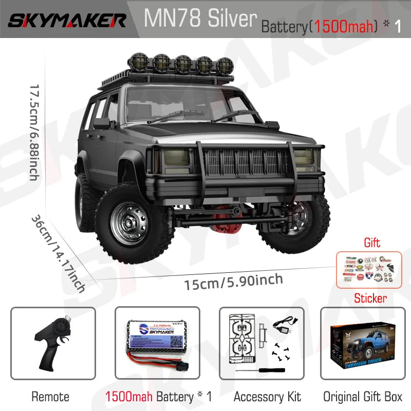 MN78 1:12 Scale Off-Road RC Car - 4WD, Proportional Control, Perfect Gift MN78Silver1B1500STKR