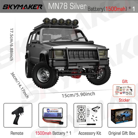 MN78 1:12 Scale Off-Road RC Car - 4WD, Proportional Control, Perfect Gift MN78Silver1B1500STKR