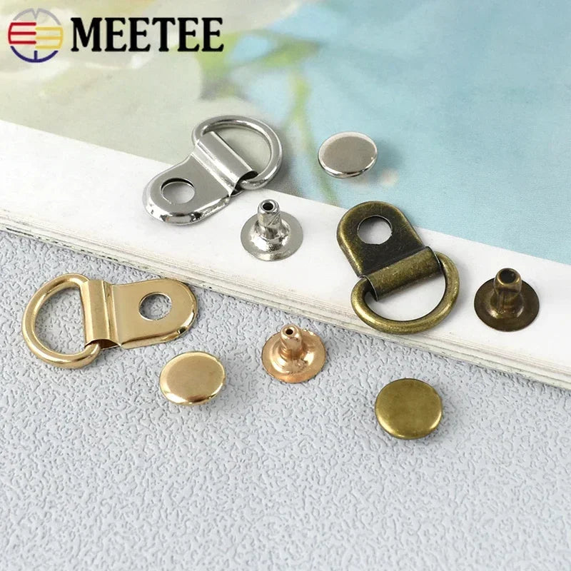 10/20/50Sets 9*14mm Metal D Ring Buckle Hiking Climbing Boots Connector Clasp Bag Strap Shoes Carabiner Installation Nails Craft