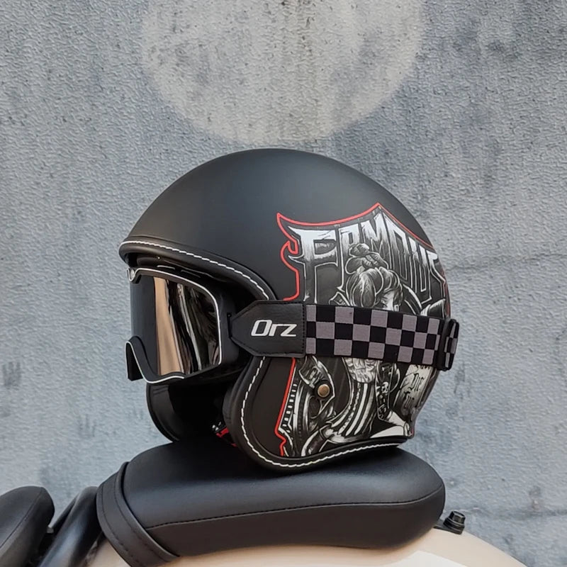 OrzChoice 2025 Retro Motorcycle Helmet - Built In Lens