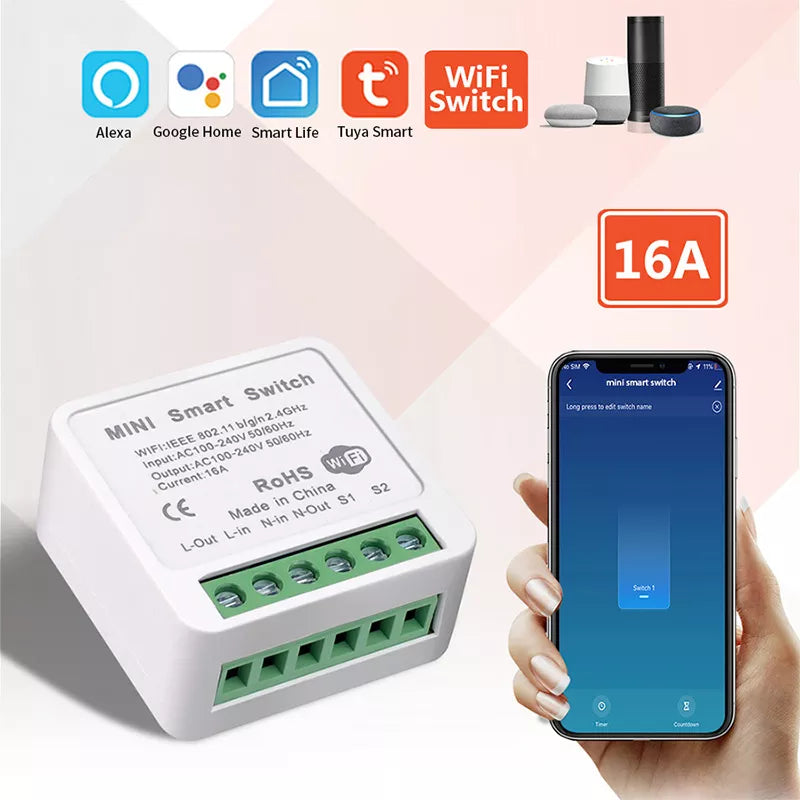 Tuya Mini Wifi Smart Switch Module 16A 2-Way Control Smart Home DIY Light Switches Smart Life wifi switch With Alexa Google Home