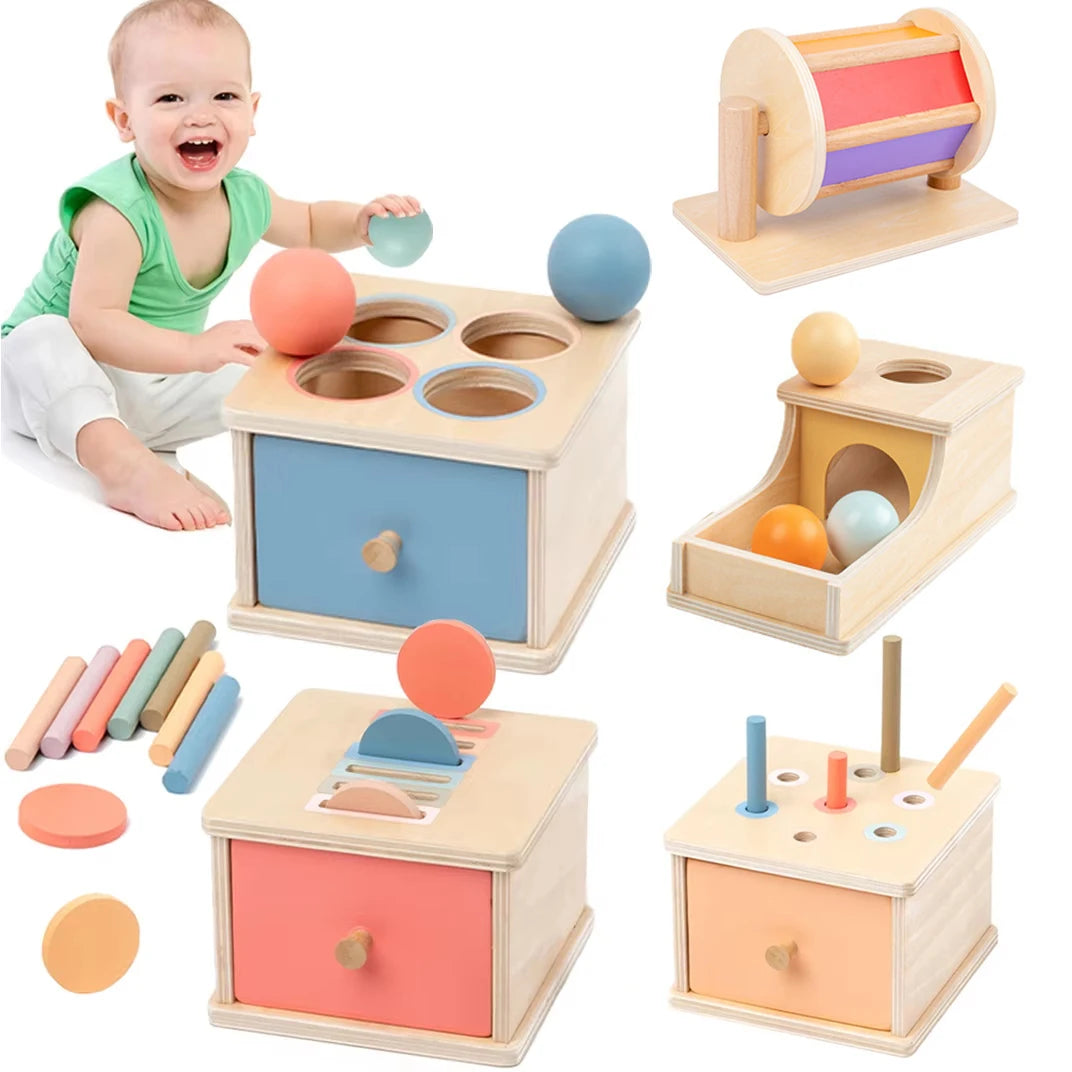 Montessori Coin Ball Box &ndash; Wooden Object Permanence Box