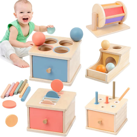 Montessori Coin Ball Box &ndash; Wooden Object Permanence Box