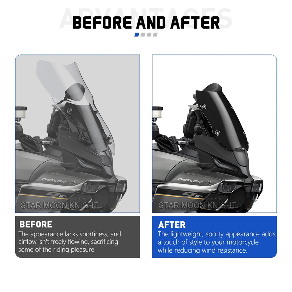 Defletor de Vento para Para-brisas Yamaha Tracer 9 GT, Acrílico, Fluxo de Ar Compacto para Tracer 9 GT, GT Plus Y AMT 2025