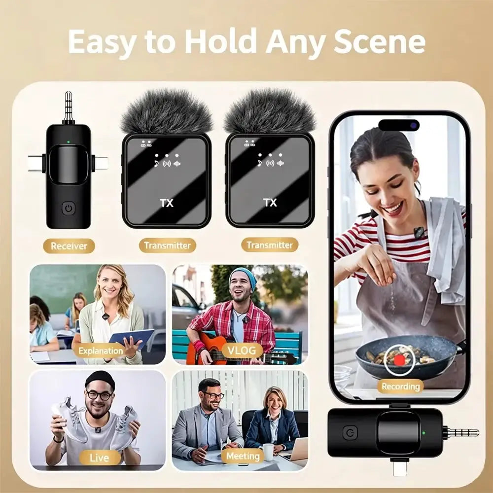 KEBIDUMEI 3 In 1/2 In 1 Wireless Lavalier Microphone For IPhone/Android For Interviews Vlog Noise Cancelling Mini Microphone by InterCyprus Trading Ltd