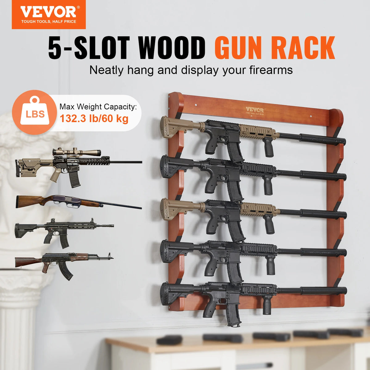 VEVOR Gun Rack Wall Mount &ndash; Heavy Duty 5 Gun Rack Pro
