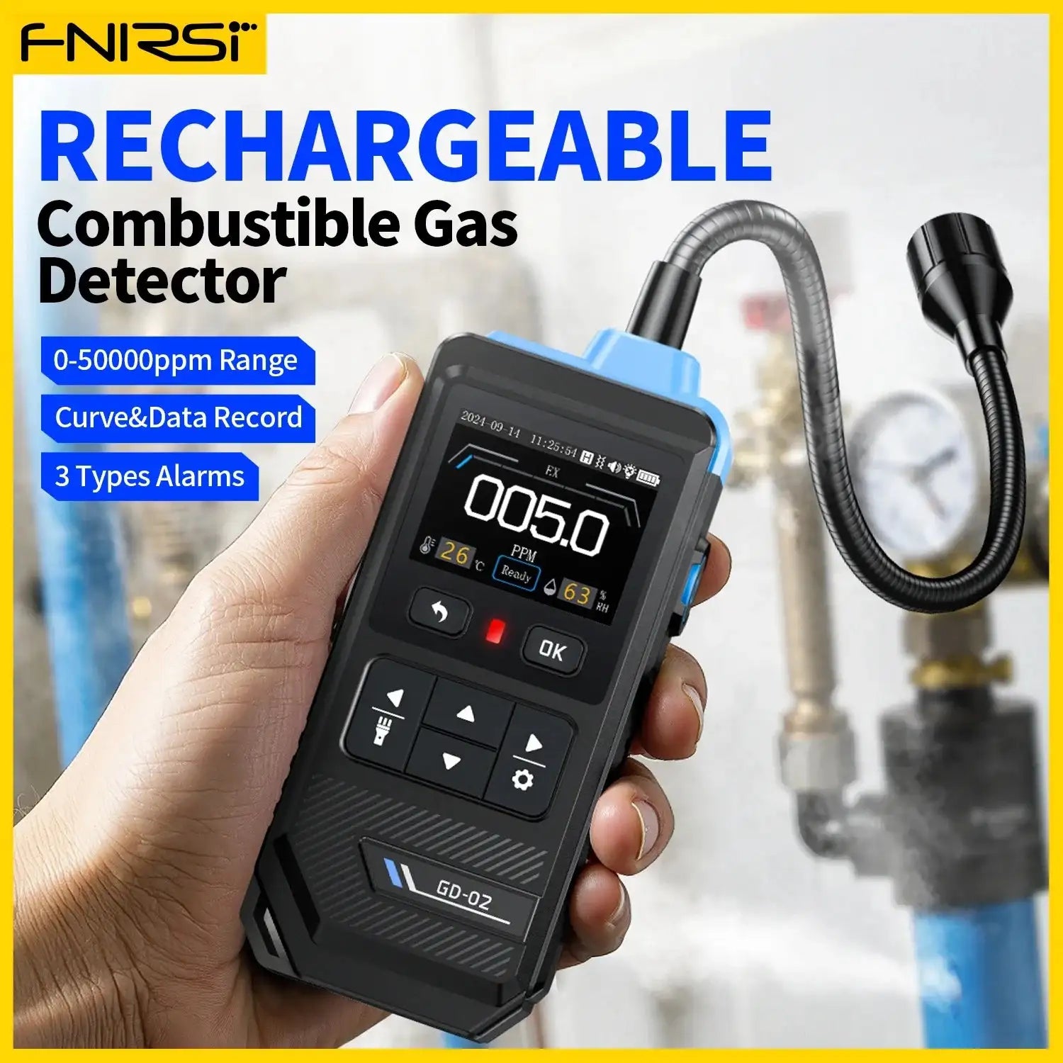 FNIRSI GD02 Gas Leak Detector 50000ppm Alarm Methane Propane