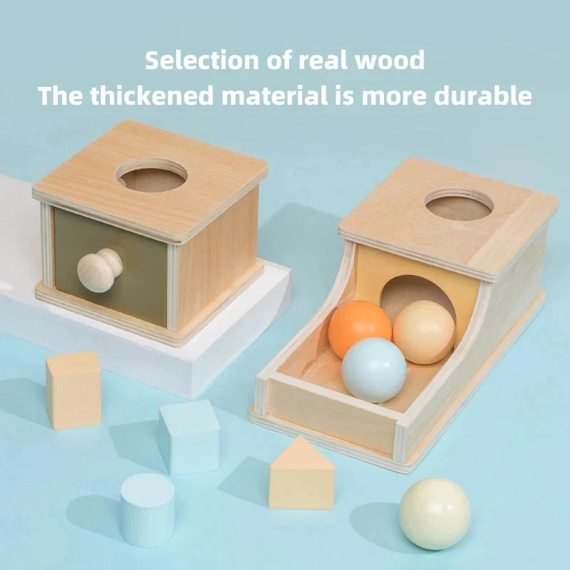 Montessori Coin Ball Box &ndash; Wooden Object Permanence Box