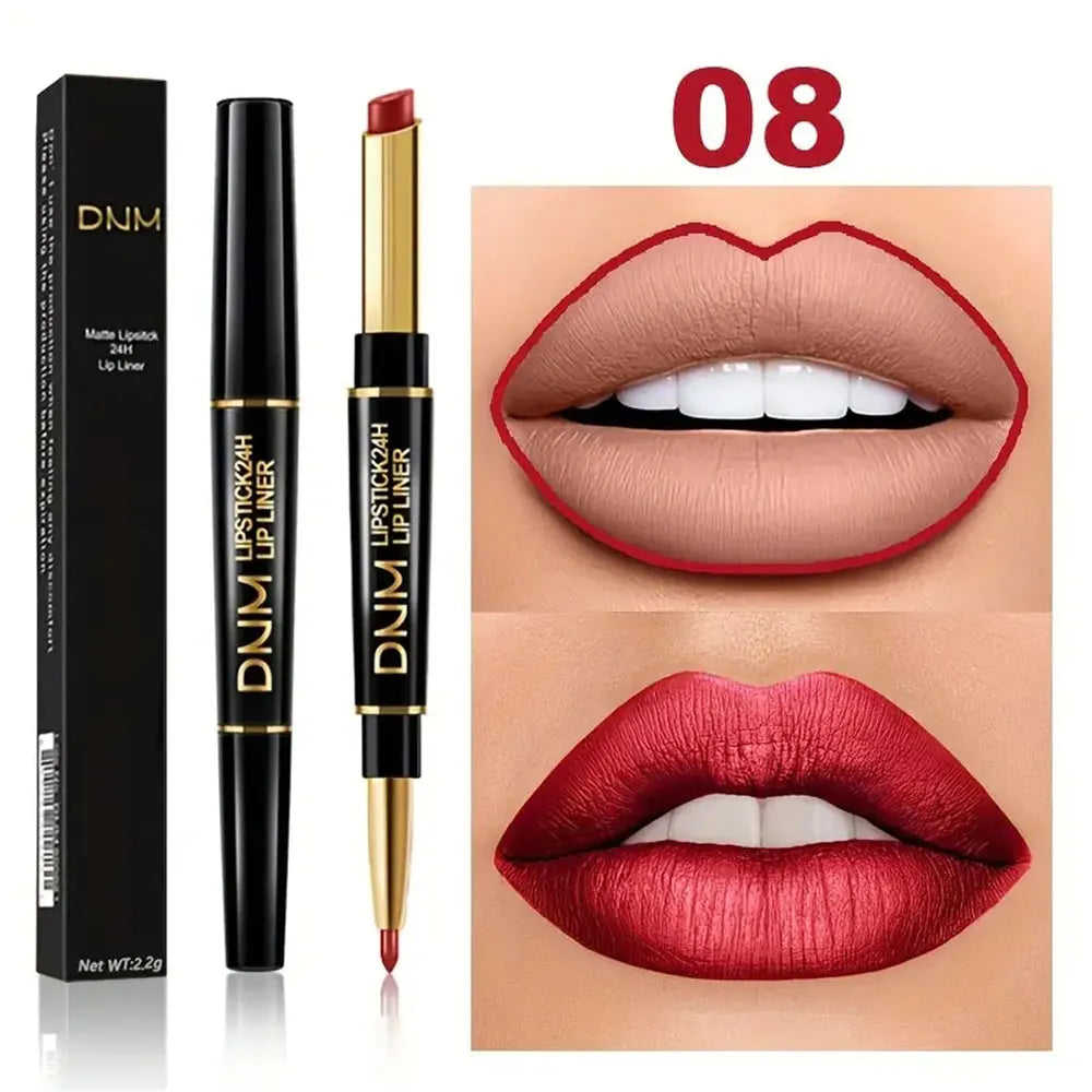 Double-ended Waterproof Lipstick &amp; Liner - High Pigment for Lasting Colour 08