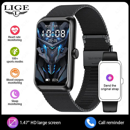 LIGE Sports Smart Watch Men &ndash; Music Control and Fitness mesh belt black