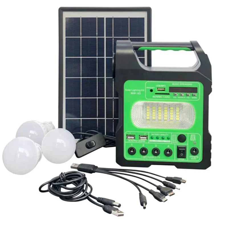 3 Bulbs Solar Panel Camping Lighting Kit &ndash; Portable Power green
