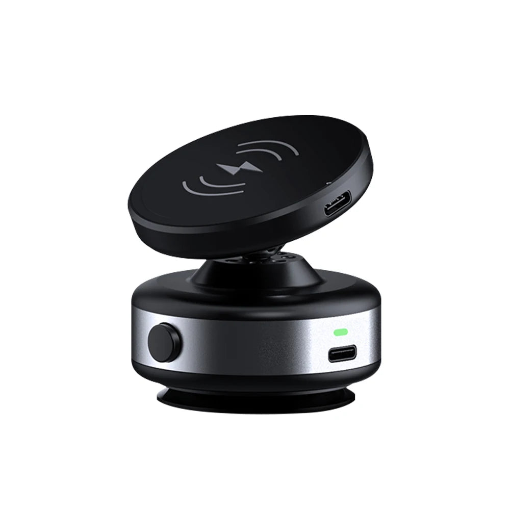 CrownQu Wireless Charge Car Phone Holder &ndash; 360 Degree Rotation with Strong Magnetic Grip Silvery