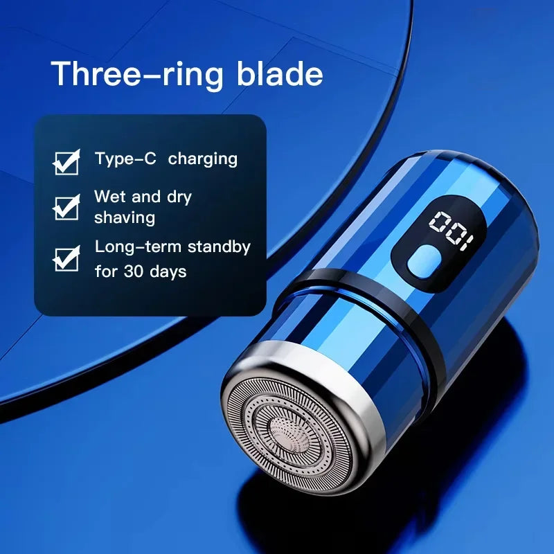 Mini Electric Shaver - USB-C Rechargeable &amp; Waterproof Portable Shaver Blue