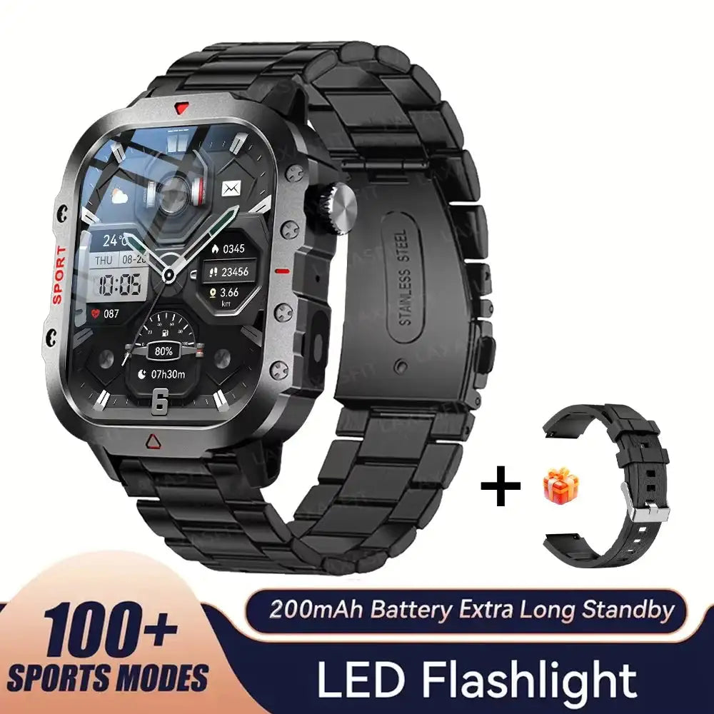 LAXASFIT Smartwatch Bluetooth Talk 2In HR LED Flashlight Black ZJG
