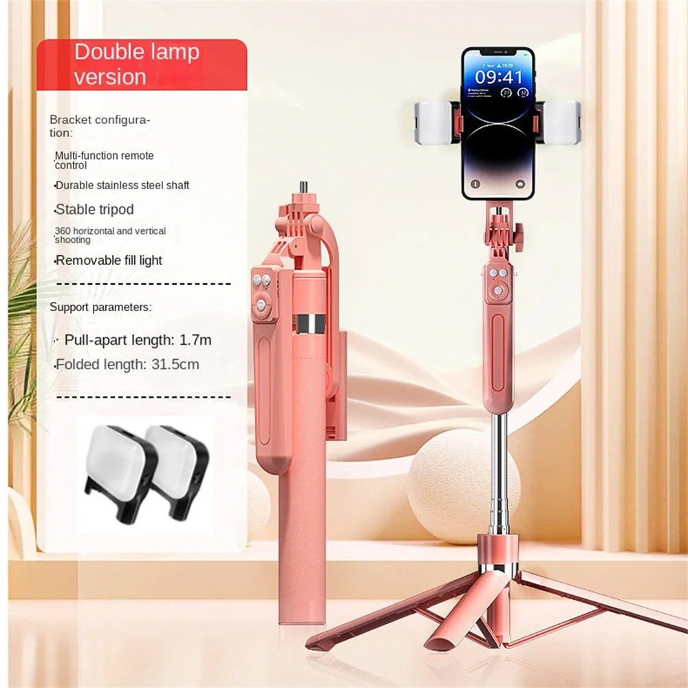 FGCLSY 1.7M Selfie Stick Tripod Pink With light