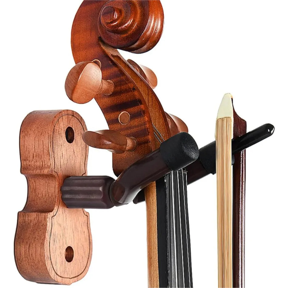 Violin Wall Mount Hanger with Bow Holder for Home and Studio, Hardwood Base