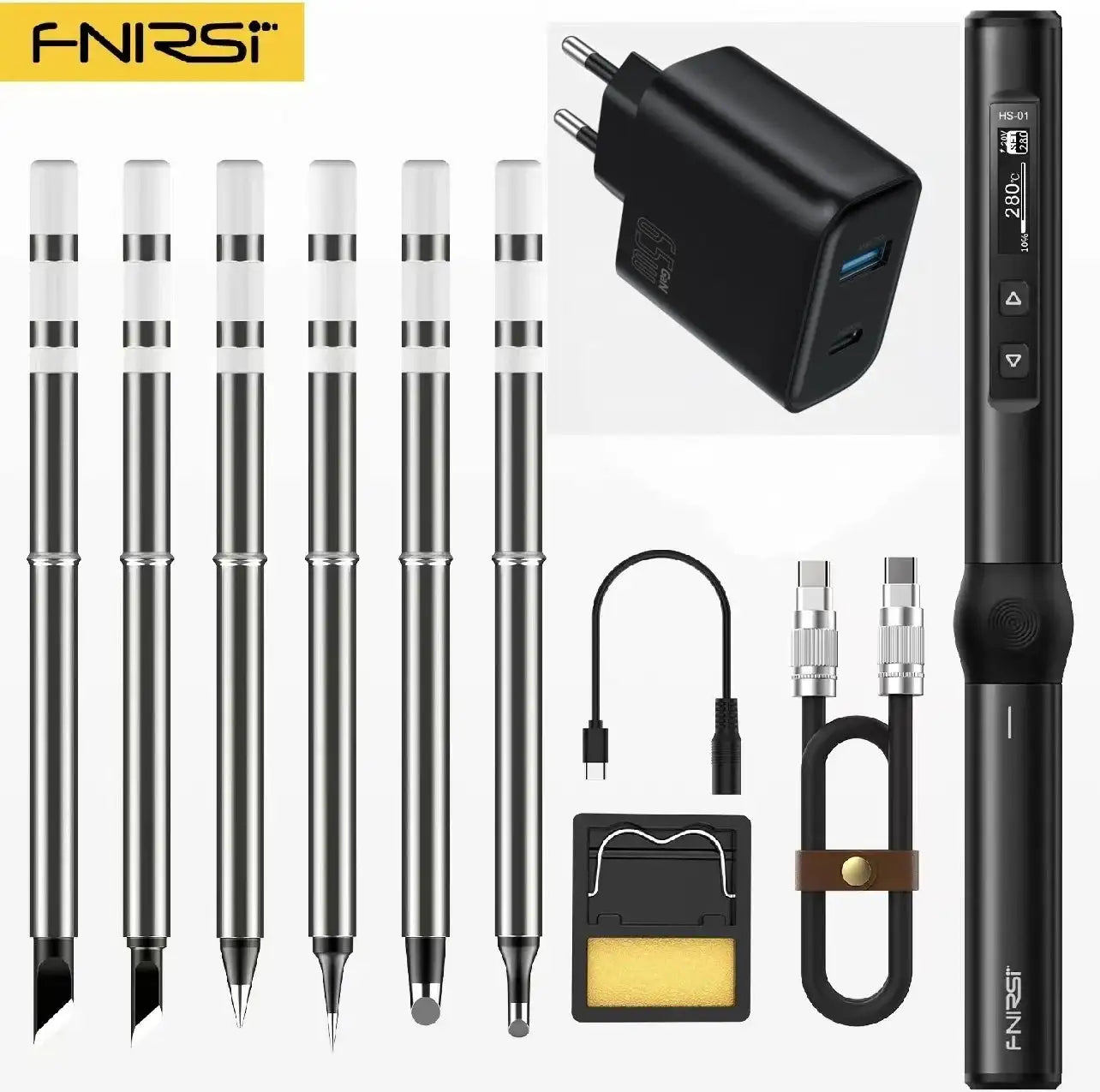 FNIRSI HS-01 Soldering Iron 24V PD 80-420 C Adjustable BK-Full Set