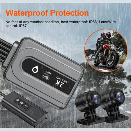 Kocam Dual 2K Motorcycle DVR &ndash; Waterproof Front and Rear Camera Recorder with WiFi GPS