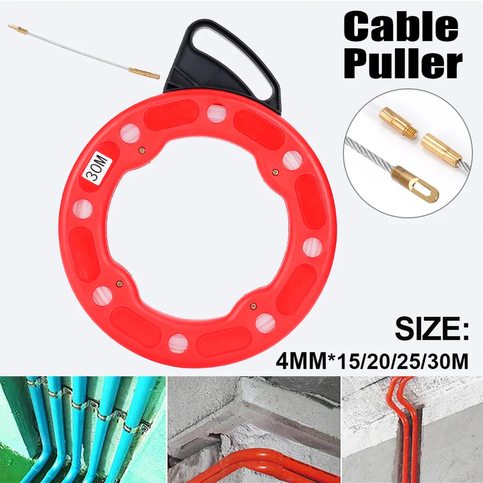 Fiberglass Fish Tape Reel 15/20/25/30m Non-Conductive Conduit Tool