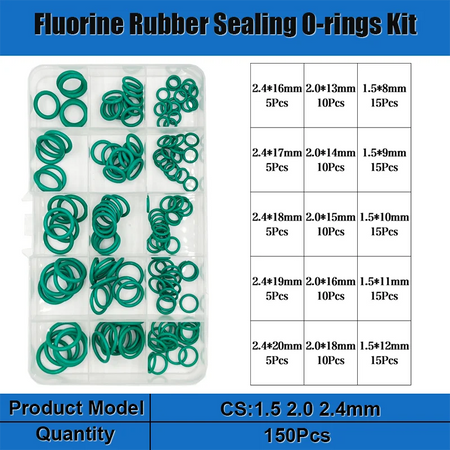 Green FKM Fluorine Rubber O Ring &ndash; Acid And Alkali Resistant Oilproof Seal 150pcs CS 1.5-2.4mm