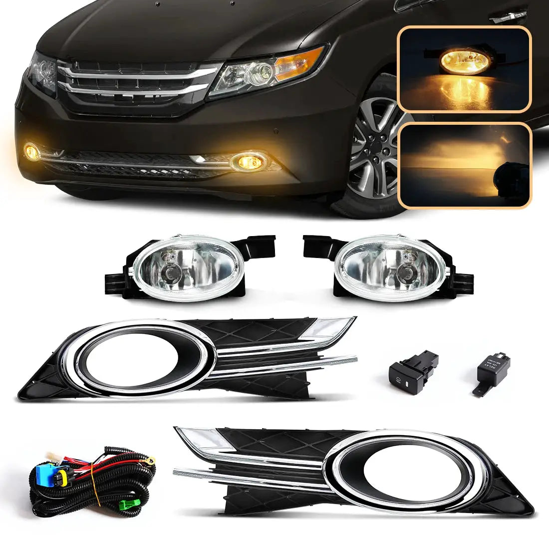 For Honda Odyssey 2014 2015 Fog Lamp Halogen Bumper Driving Daylight DRL Lights Chrome Trim Wires Switch HD697 by InterCyprus Trading Ltd
