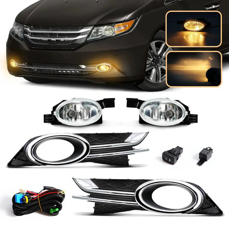For Honda Odyssey 2014 2015 Fog Lamp Halogen Bumper Driving Daylight DRL Lights Chrome Trim Wires Switch HD697 by InterCyprus Trading Ltd