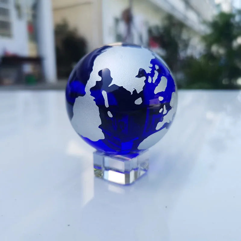 6cm Crystal Earth Ball with Base &ndash; Feng Shui Desk Decor with crystal base / 60mm