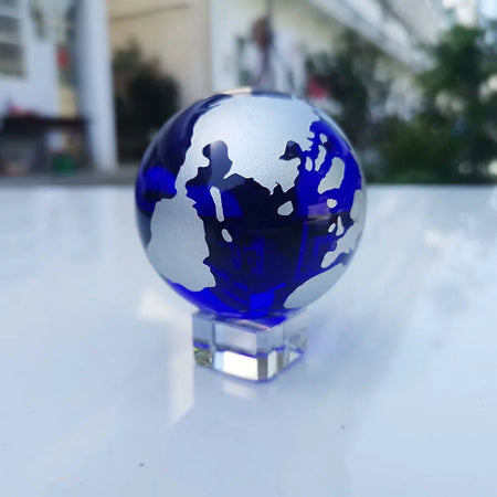 6cm Crystal Earth Ball with Base &ndash; Feng Shui Desk Decor with crystal base / 60mm