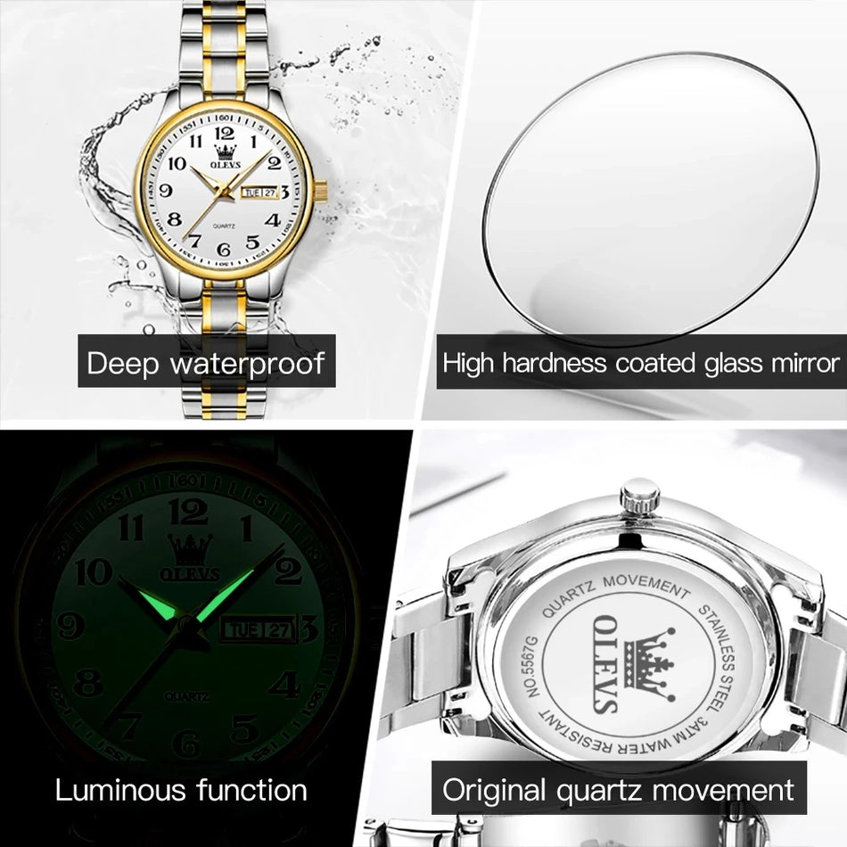 🟠 Olevs Luxury Quartz Watch για γυναίκες κομψά ρολόγια από ανοξείδωτο χάλυβα