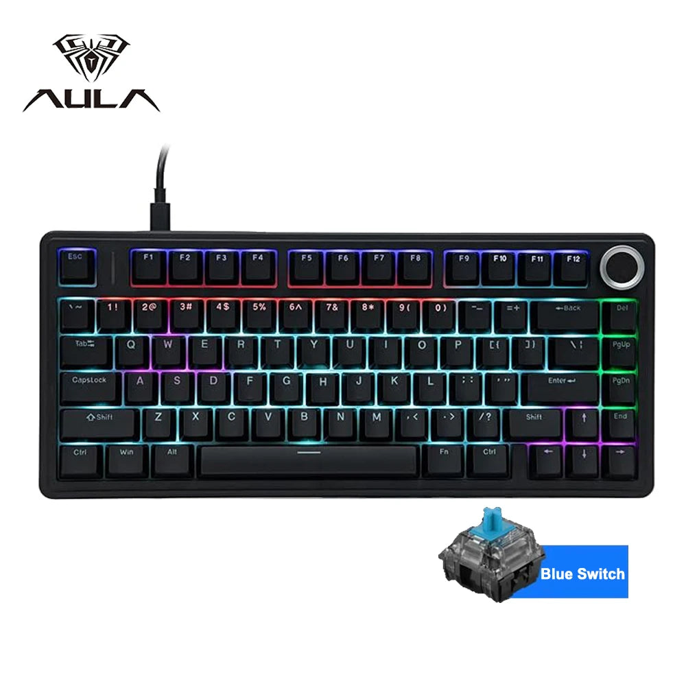 Aula F75 Wired Gaming Keyboard &ndash; RGB Backlight With Knob Wired-black