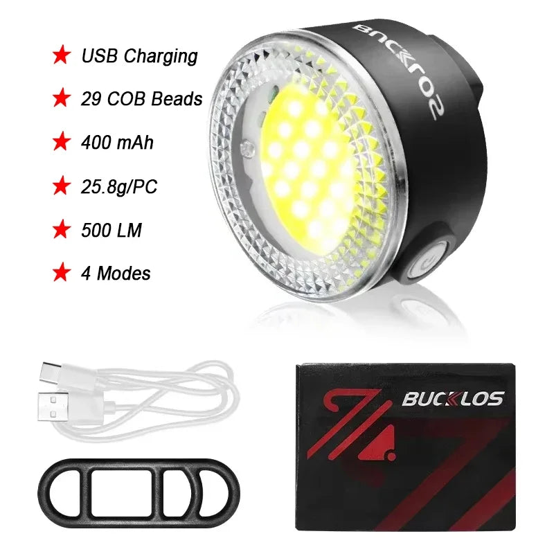 BUCKLOS Front And Rear Bike Light - USB Rechargeable COB- Headlight