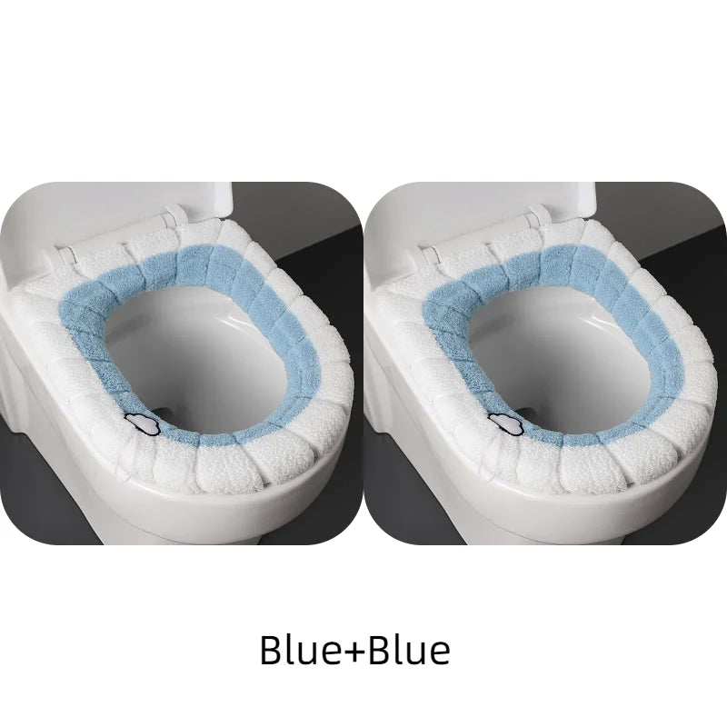 2856C Thickened Plush O-Type Warm Toilet Cushion &ndash; Cozy Blue 2PCS